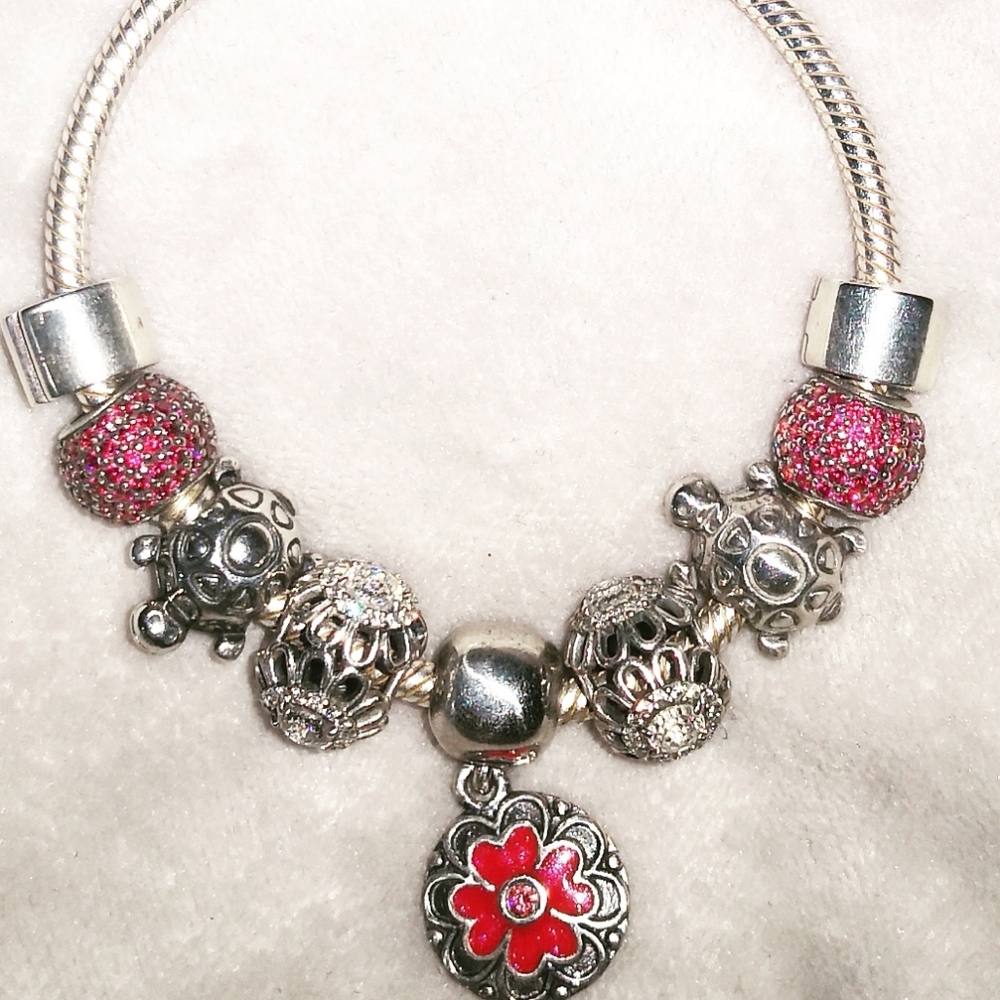 PAIR of Pandora charm " Brilliant Floral " openwork, retired - Picture 10 of 16